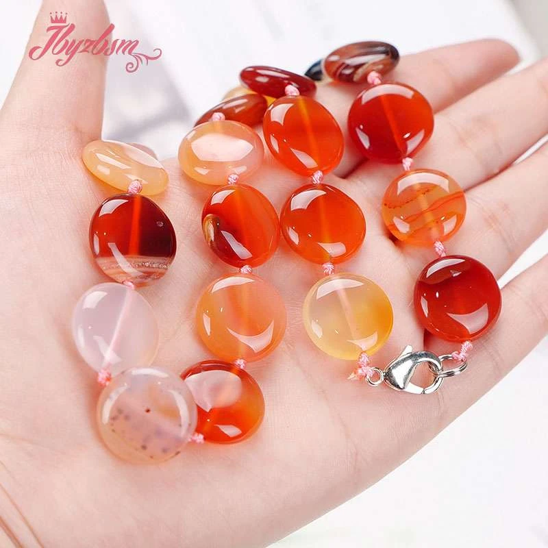 

16cm Natural Stone Beads Coin Shape Necklace Jewelry Knotted Style 50cm For Woman Beaded Fashion Necklace Gift Free Shipping