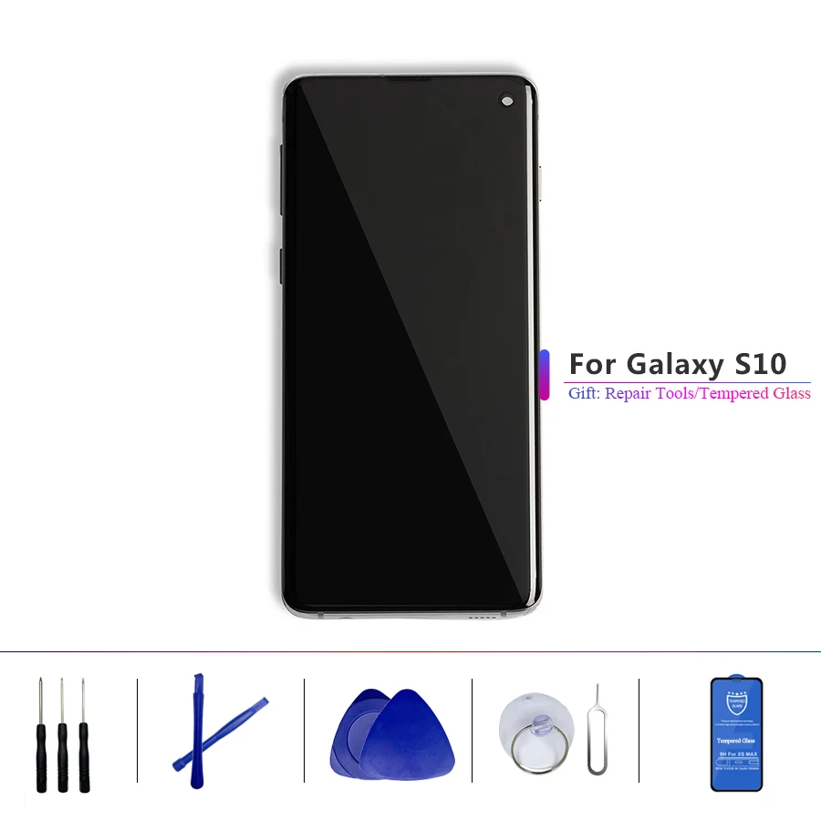 Оригинальный AMOLED ЖК дисплей 6 4 дюйма с рамкой для Samsung Galaxy S10 /G9730 G973F G973U G973N Pantalla