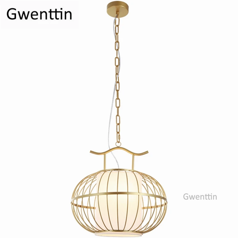 Золотой подвесной светильник в китайском стиле винтажный светодиодный виде