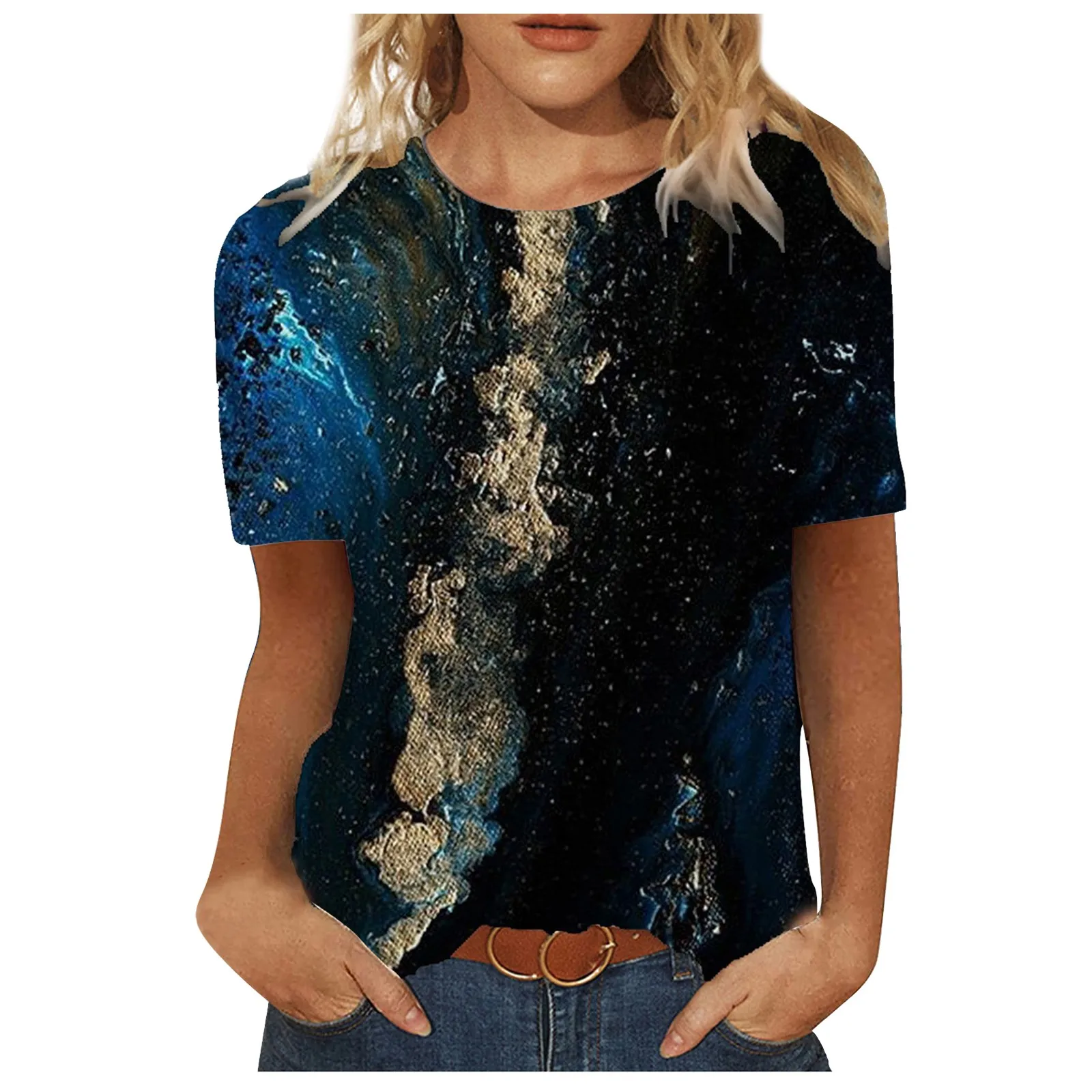 

Женские Летние черные топы, Blusas Mujer De Moda, летние модные повседневные футболки с принтом и коротким рукавом, с круглым вырезом, 2021