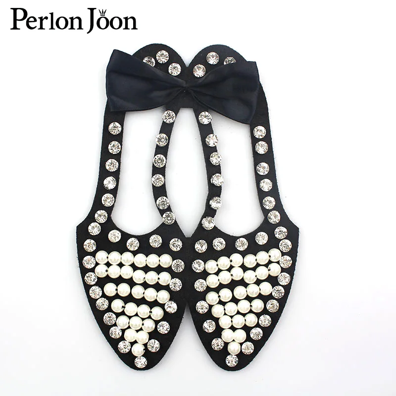 

1 Pair DIY handmade Beading shoe-shape patchs Rhinestone pearl Bow fashion decorations applique for clothing Accessories SG005
