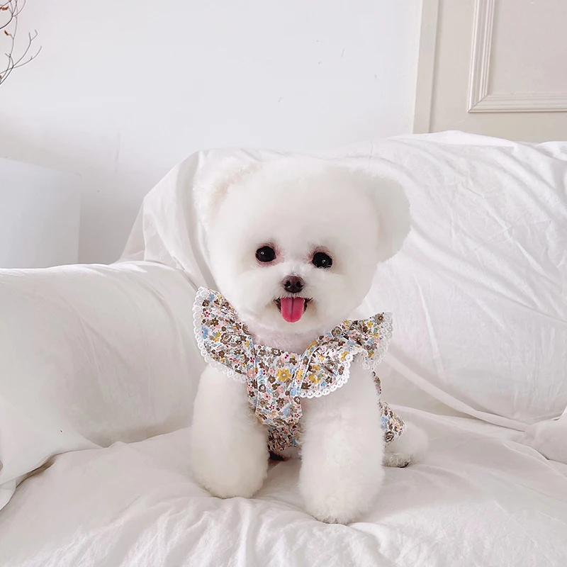 

Одежда для домашних животных Новинка весна-лето Цветочный летающий рукав платье принцессы Тедди Бишон собака кошка летнее тонкое платье дл...