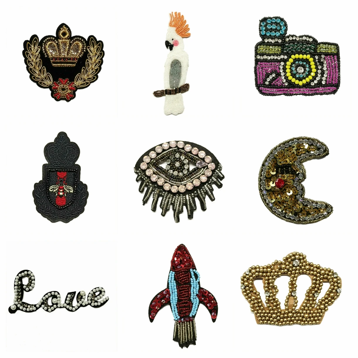 

embroidery beaded letter love heart eyes bee crown snake star embroideried patches for clothing PA-39