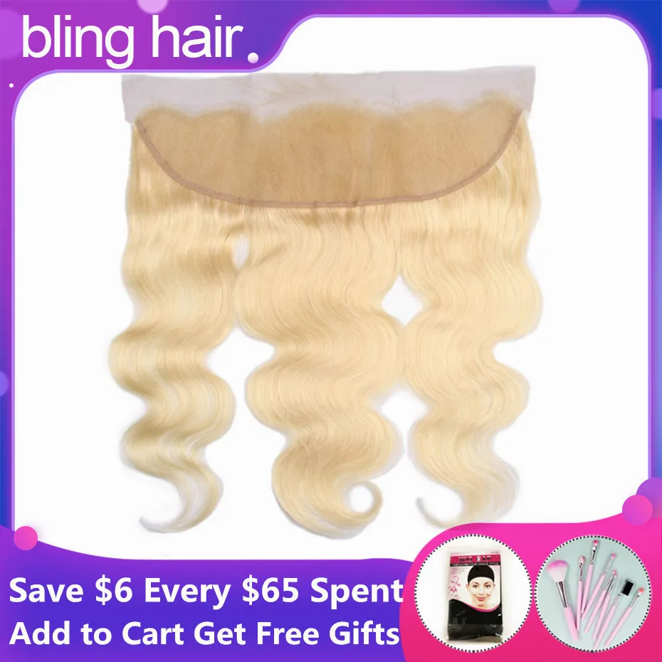 Bling Hair бразильские объемные Волнистые Кружева Фронтальная застежка 13*4 Средняя/свободная/три части с детскими волосами Remy 1b/613 блонд