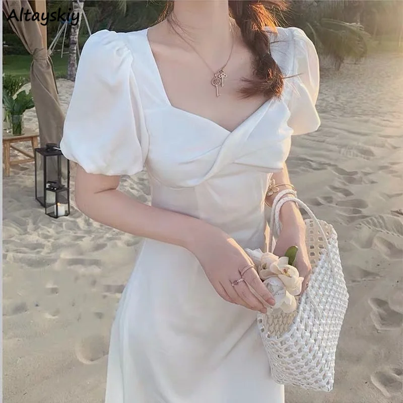 Платье женское однотонное до середины икры повседневная шикарная вечерняя