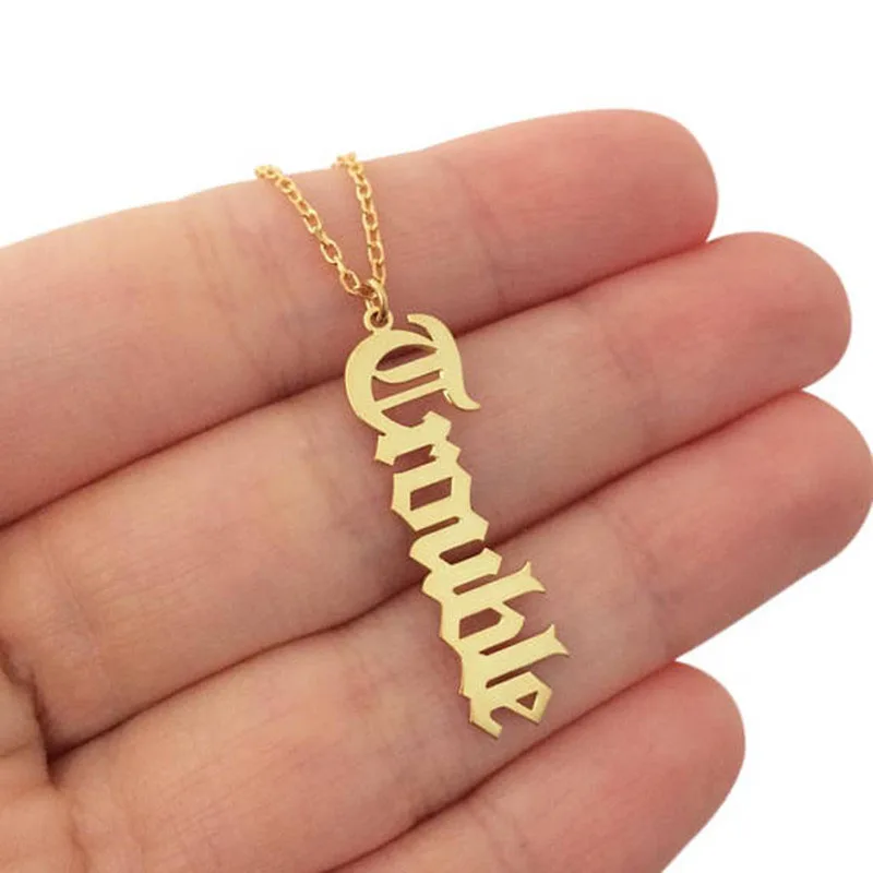 

Custom Old English Name Necklace For Women Personalized Stainless Steel Gold Chain Vertical Necklace BFF Bridesmaid Jewelry Gift