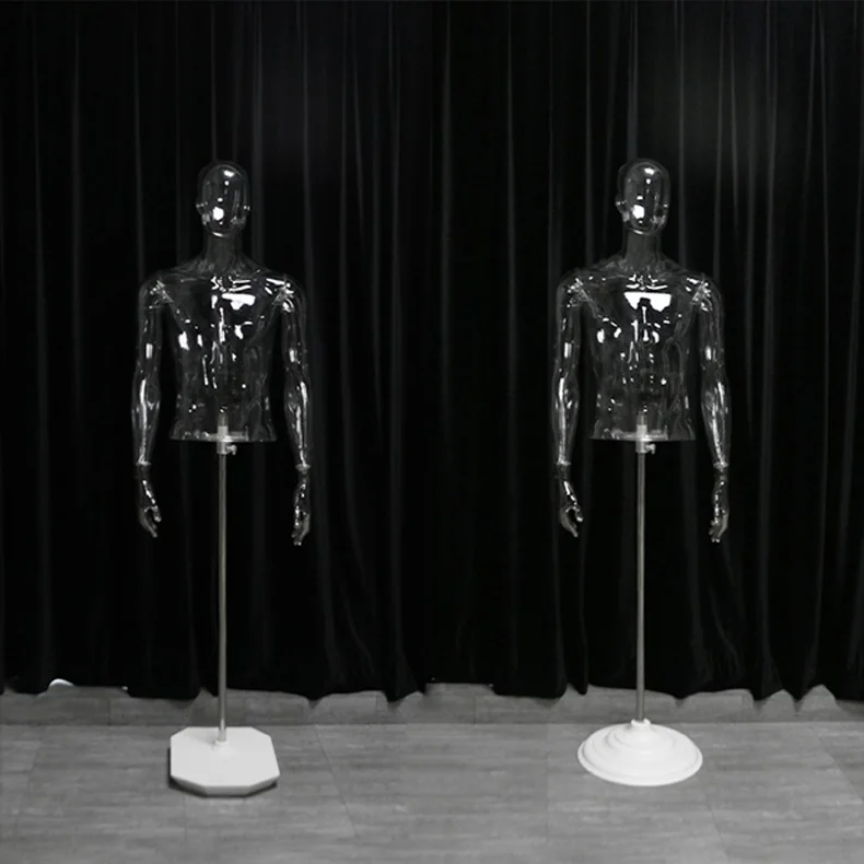 Transparent Male Mannequin Bracket Headless Straight Hand Half Length Model Photographing Hollow 3D Bust | Дом и сад