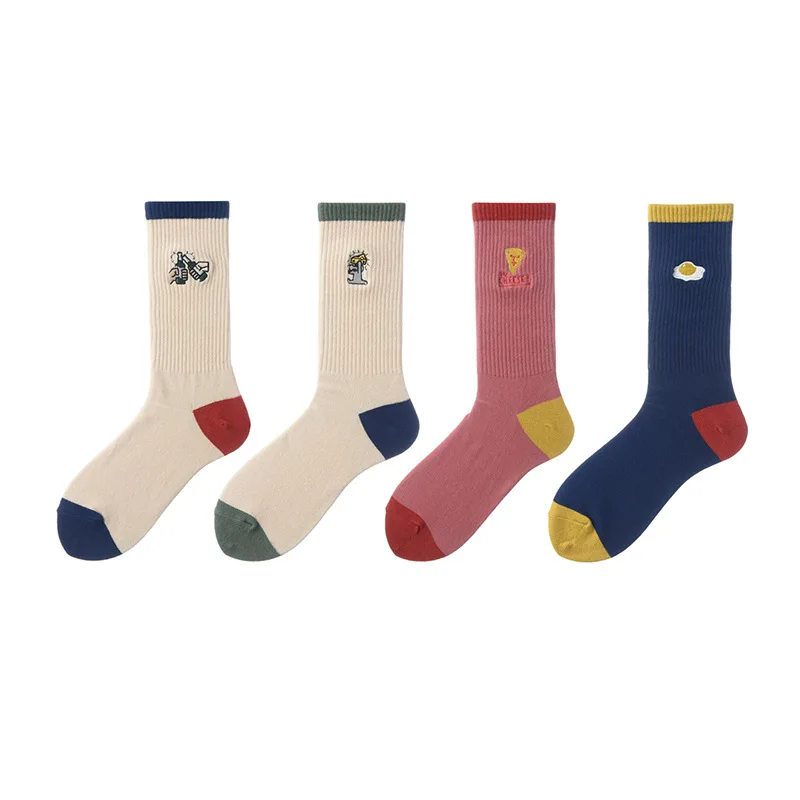

Instime 2 Pairs/Pack Kawaii Women Socks Cotton Fried Eggs Cheers Cartoon Embroidery