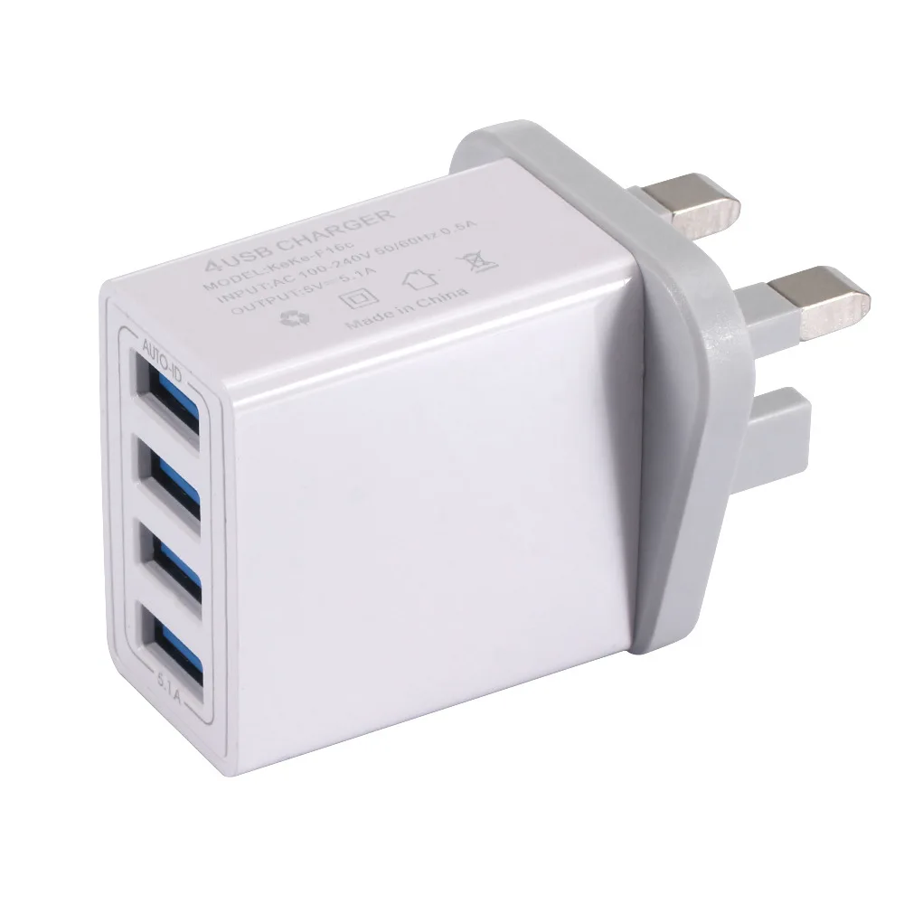 4USB зарядное устройство 5.1A мобильный телефон планшет путешествия Быстрая зарядка зарядная головка стандарты США европейские правила британское зарядное устройство