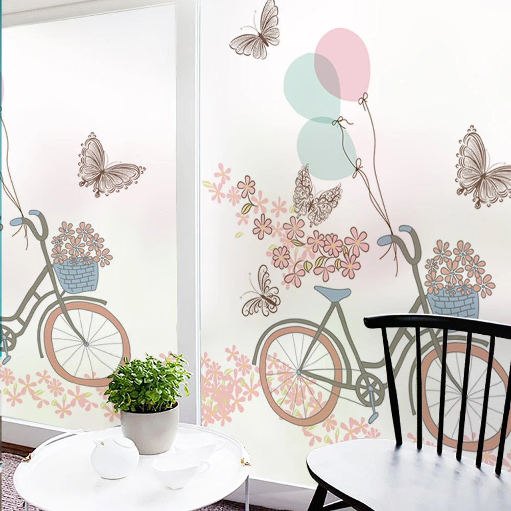 Frosted Glass Window Film Polyethylene Stickers Home Decor Decoration Stained Static Cling BLT1096 Bike | Дом и сад