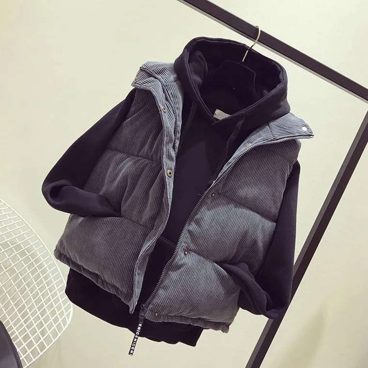 

Autumn and winter Korean style loose padded coat vest women jacket corduroy short college style woman jacket women puffer