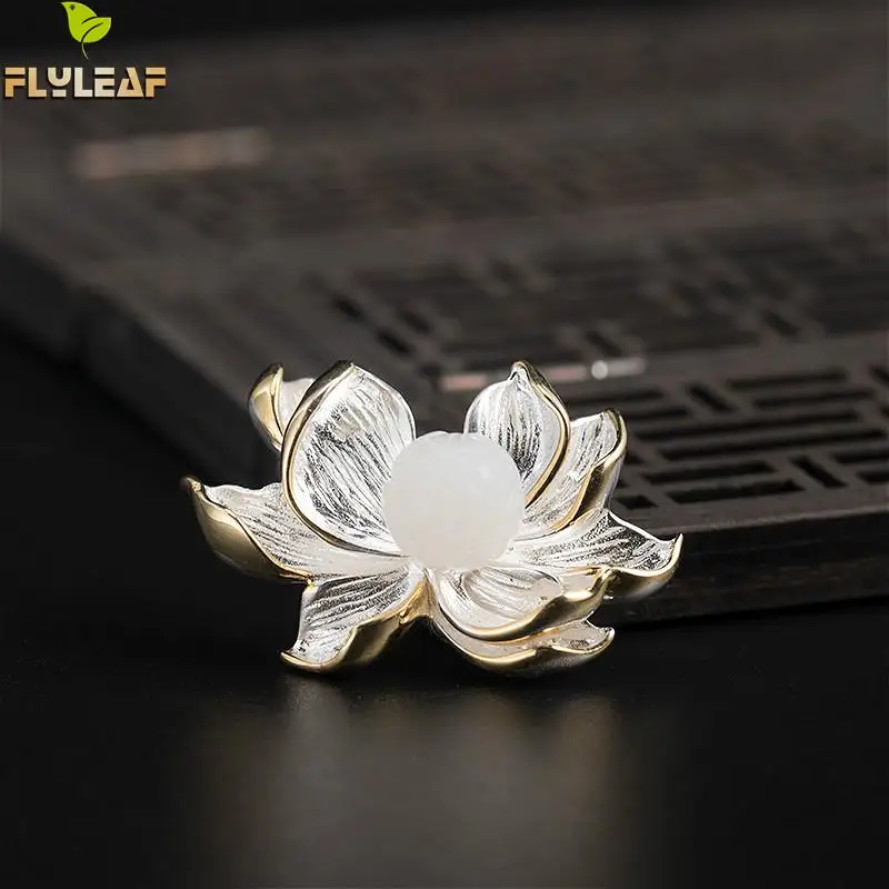 

100% 925 Sterling Silver Gold Lotus Flower Pearl Brooches For Women Chinese Style Handmade Jewelry Broche Femme Brooch Flyleaf