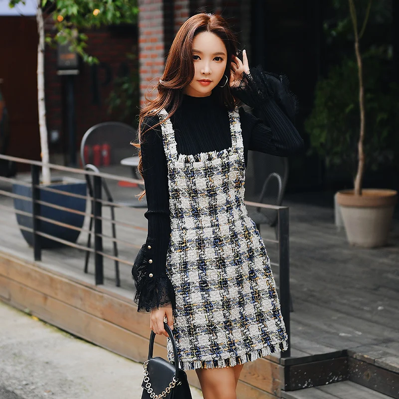 Dabuwawa осеннее женское винтажное клетчатое платье на бретельках для девушек