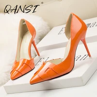 womens point toe high heels orange patent leather women high heels wedding shoes bride asakuchi hollow party stiletto pumps