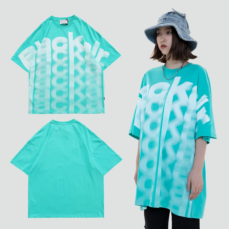 

Mens Gradient Letters Print TShirt Unisex Hiphop Casual Short Sleeve Tee Shirts 2021 Summer O-Neck oversize T shirts Cotton Tops