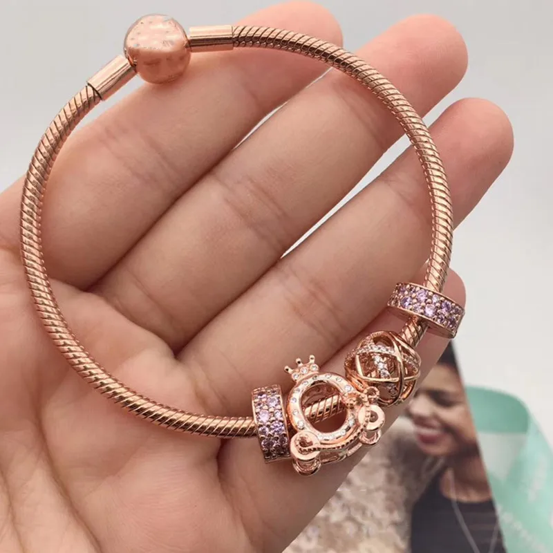 

High Quality 1:1 100%925 Sterling Silver Rose Crown Clasp pan Bracelet Free Shipping
