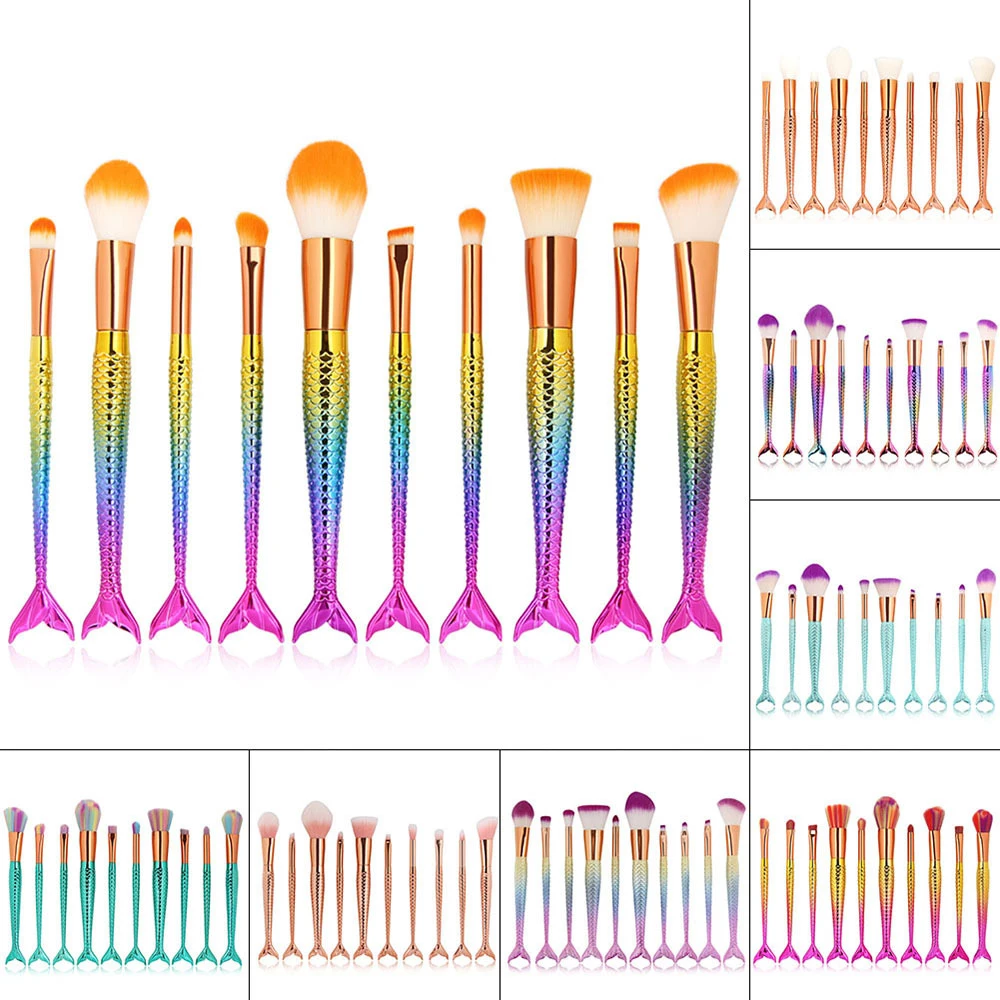 

4/6/10pcs Makeup Brushes Cosmetic Powder EyeShadow Eyelash Shading Foundation Blush Mermaid Crystal Brush Tool Set Kit Maquiagem