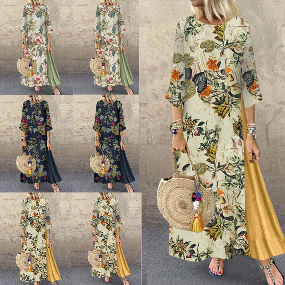 Модное женское длинное платье макси с цветочным принтом в стиле бохо