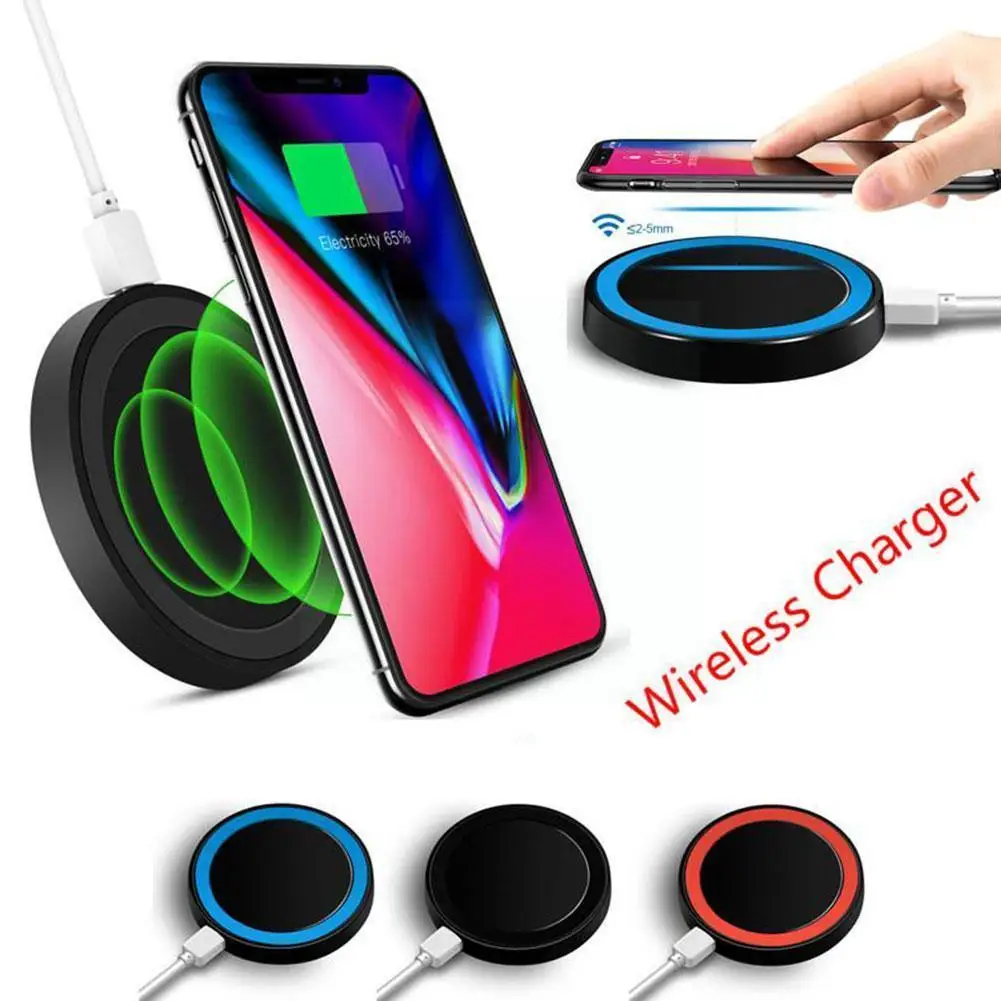 

1pc Qi Wireless Charger Pad Universal Mobile Phone Charging Charger Fast Charging Base Plate Wireless Round F1o1