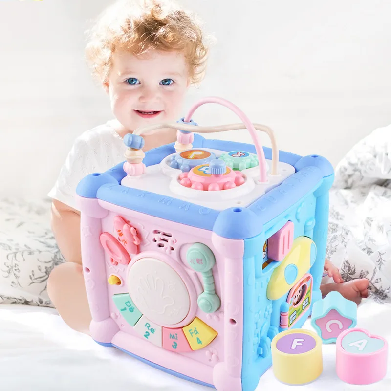 Children Clapping Drum Music Hand Clapping Drum Multi-functional Wisdom Cube Hexahedron Early Education 0-12 Educational Toys