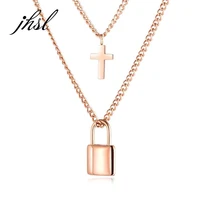 jhsl new arrival cute small lady girls women statement lock necklaces pendants rose gold color stainless steel fashion jewelry