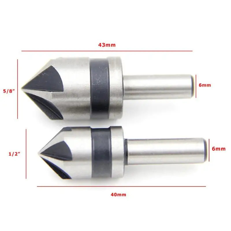 

2pcs 5 Flute Countersink Drill Bit Round Shank HSS 82 Degree Point Angle Chamfer Chamfering Cutter for Woodworking Drill Bits