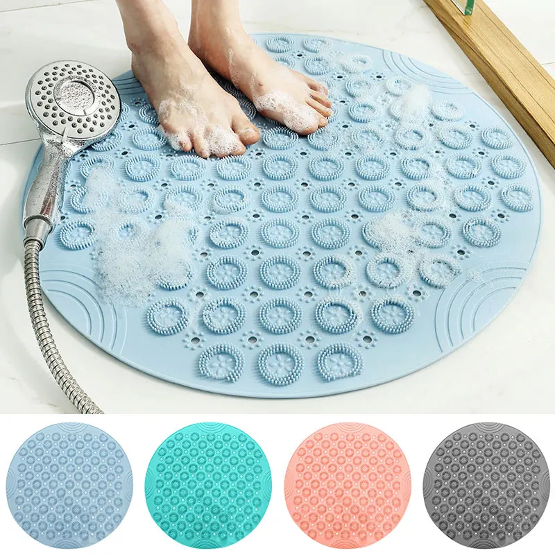 

New Textured Surface Round Shower Mat Anti-Slip Bath Mats with Drain Hole Massage Round Middle for Shower Stall Bathroom Floo