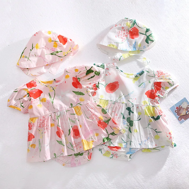 

Toddler Baby Rompers Fashion Floral Print Short Sleeve Dress Bodysuits for Girl Clothing Summer Newborn Infant Girls One-Pieces