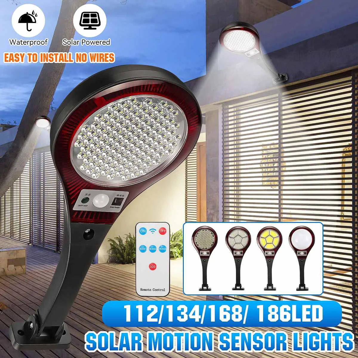 

3 Modes COB/LED Outdoor Solar Power Street Wall Lamp PIR Motion Sensor Garden Security Waterproof Remote Control Garage Light