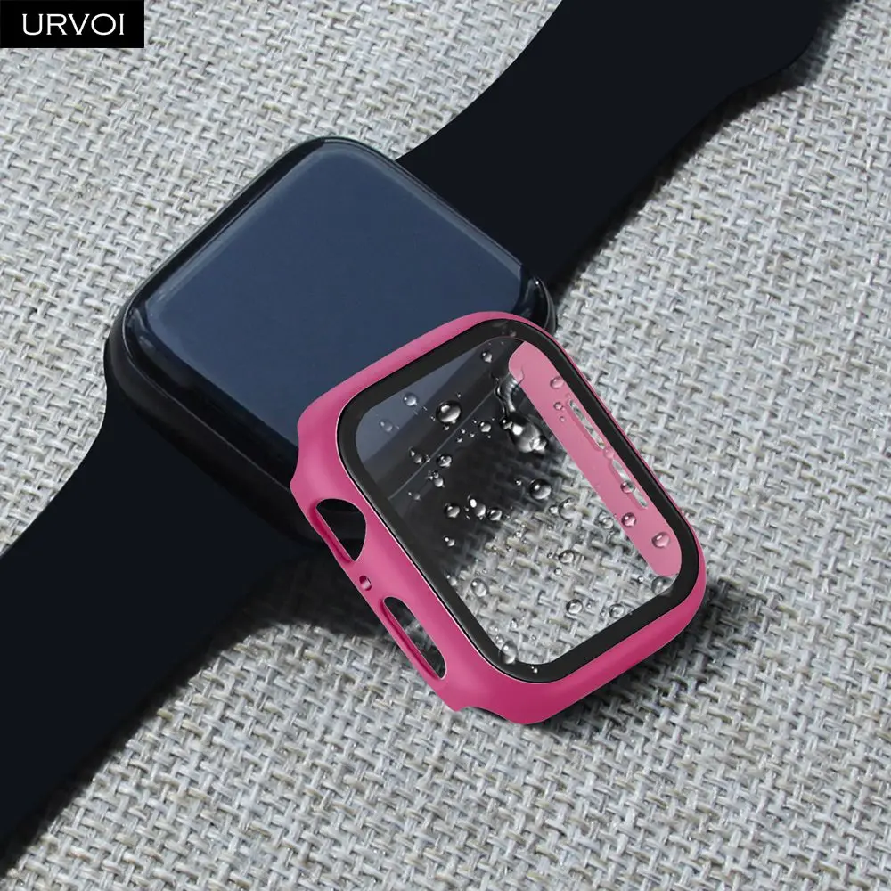 URVOI полное покрытие для Apple Watch series 5 4 3 2 Чехол 40 44 м матовый пластиковый бампер с закаленным стеклом для iWatch Pine Green band