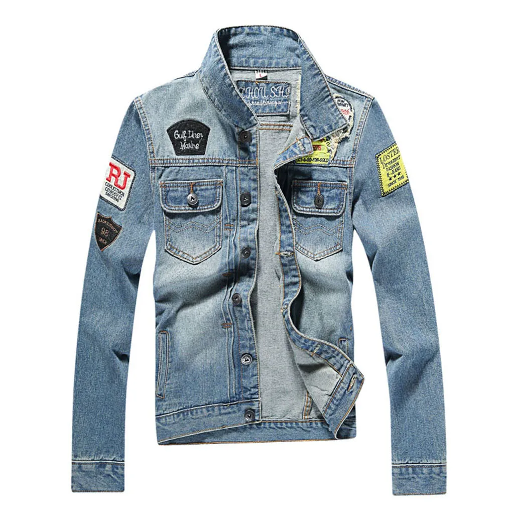 Мужская джинсовая куртка Весенняя Модная Джинсовая куртка-бомбер мужская
