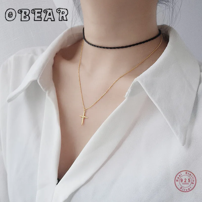 Минималистичное ожерелье OBEAR из настоящего серебра 925 пробы с крестом для