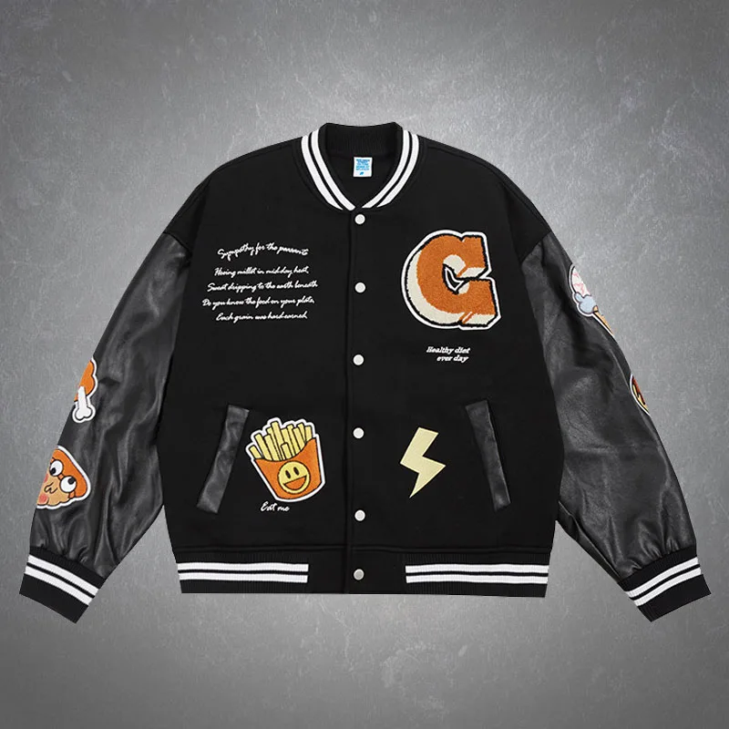 Модные мужские флисовые бейсбольные куртки в стиле Хай-стрит с вышивкой кожаные