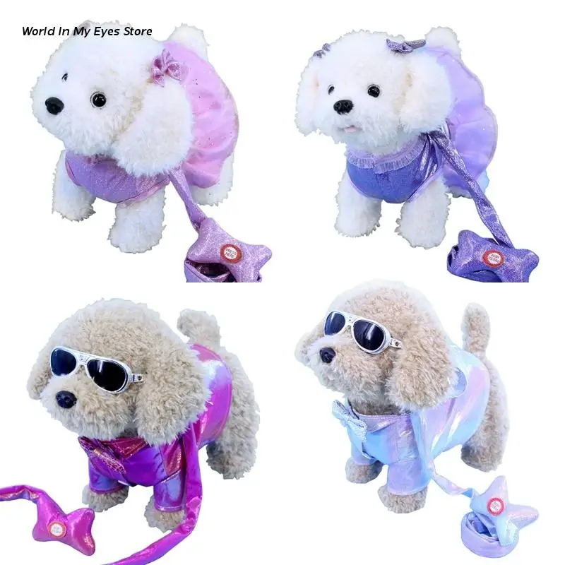 

124D Electric Puppy Plush Sing and Dance Toy, Leash Walking Electric Simulation Dog for Children Kids Gift