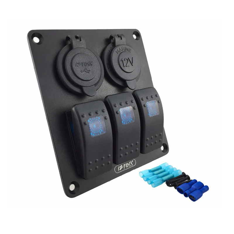 12V/24V 3 Gang кулисный переключатель Панель с Мощность гнездо 3.1A Dual USB Wwiring Наборы и