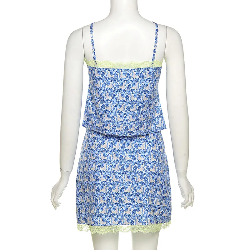 

Y2K Cute Lace Tie Front Top and Skirt Sets Straps Elegant Matching Set Club Fashion Summer Outfits Two Piece Set