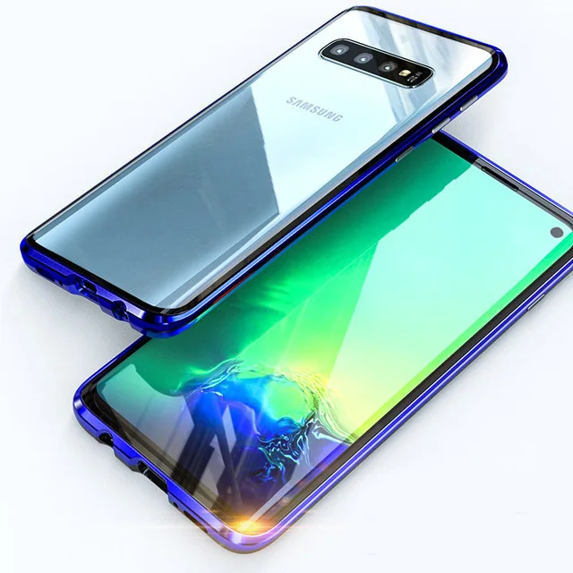 blue 360 двойной боковой магнитной адсорбции чехол из закаленного стекла для телефона для samsung Galaxy S10 Lite S9 S8 Note 9 10 плюс A50 A70 A80 A7 A8 - Цвет: blue