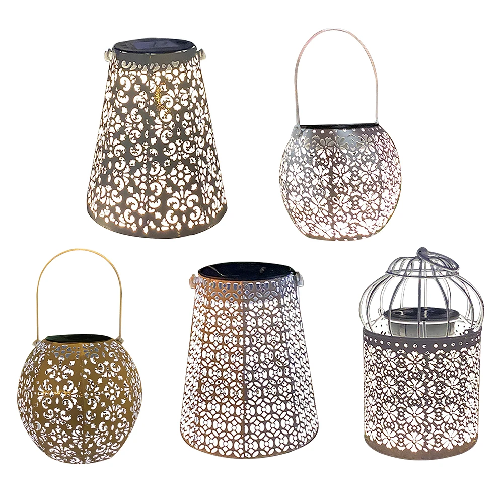 

LED Solar Lantern Light Hollow Lantern Projection Light Wrought Iron Hanging Lamps Waterproof Outdoor Garden Yard Art Decoration