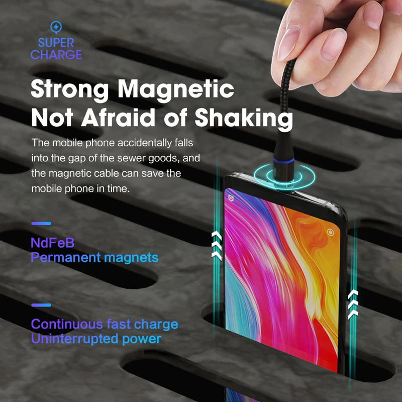

Oppselve 3A Magnetic Cable Micro USB Type C Super Fast Charging Phone USB C 1M LED Light Type C Cable For Huawei iPhone Xiaomi