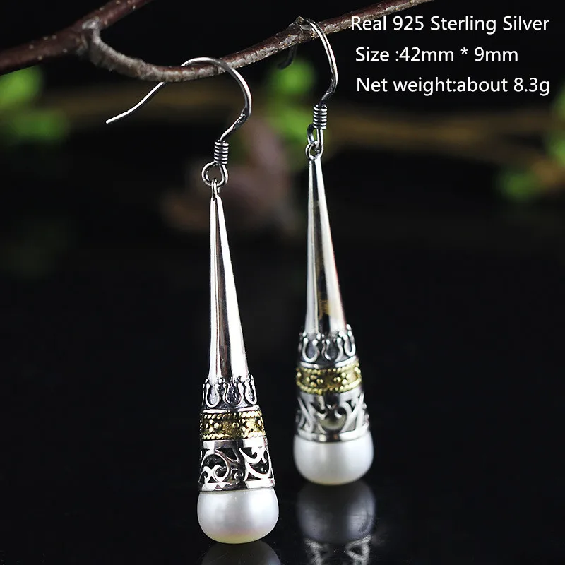 

High Quality Luxury Women Jewelry Earring 9mm Natural Freshwater Pearl Long Dangle Earrings for Women Party Wedding Jewelry