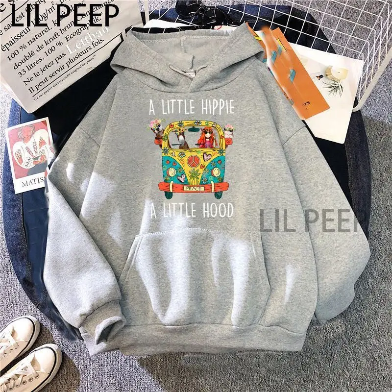 

Hippie Flower Korea Fun Top Vintage Print Pattern Oversized Sweatshirt Women Cute Hoodies Kawaii Harajuku Fashion Punk Clothes