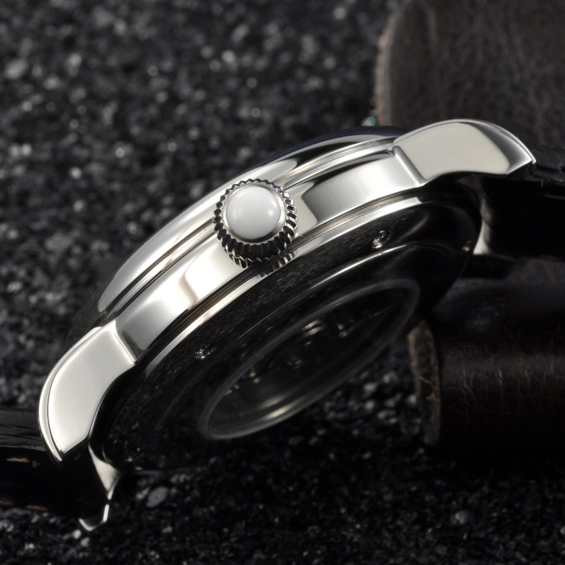 Corgeut 43 мм GMT черный циферблат чехол из нержавеющей стали Натуральная Кожа Дата