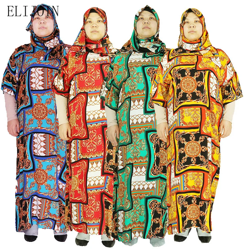 

ELIJOIN African Women's Super Long Dress In 2021 Muslim Middle East Fat Woman Loose Dress African Women's Dress