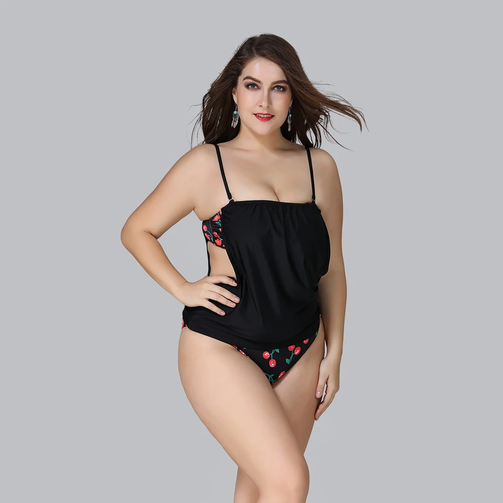 Большие размеры Женский сетчатый Цельный купальник XL 5XL черный с принтом большие