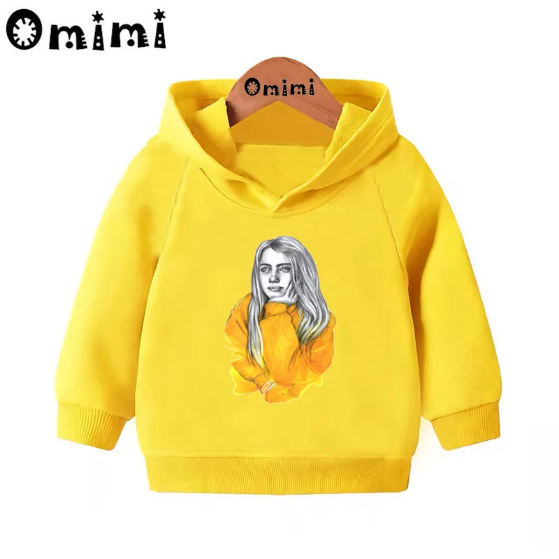 Детские толстовки Billie Eilish в стиле хип-хоп; Детские повседневные толстовки с капюшоном; пуловер для малышей; топы для девочек и мальчиков; осенняя одежда; KMT4545 - Цвет: Yellow-4545F