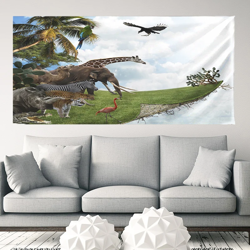 Настенный гобелен с принтом макраме красивый рисунком животных современный