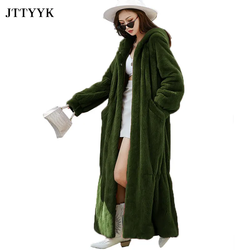 

Women Winter Leopard Fur Jacket X-Long Parkas Warm Plush Fluffy Faux Fur Coats Hooded Korean Overcoat Female Plus size Clothing