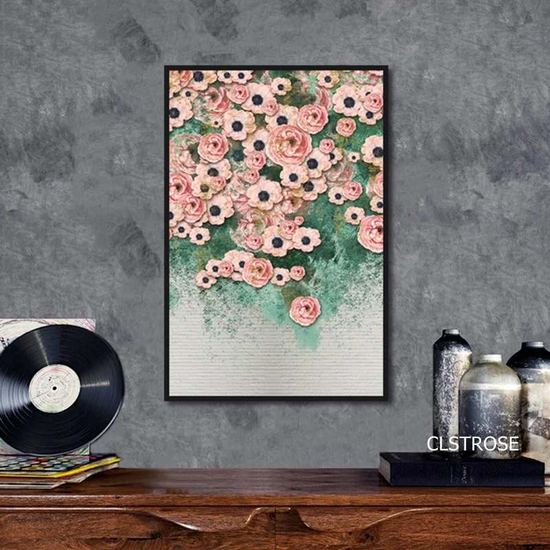 

Nordic Poster Pink Flowers Painting Literary And Artistic Small Fresh Canvas Art Wall Pictures For Girl's Room Decoration