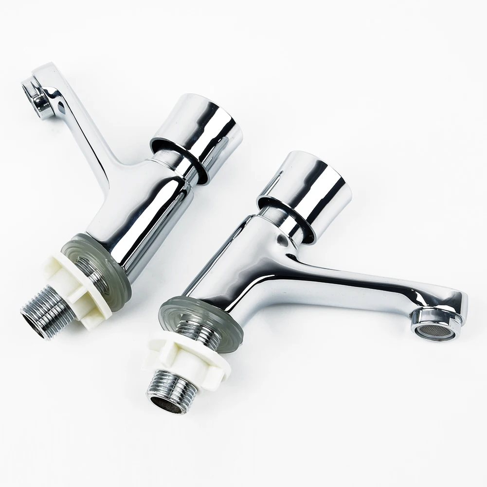 2PCS Push Down Bathroom Taps Facute For Basin Sink Hot&ampCold Brass Self-Close Handle Tap Corrosion Resistance | Обустройство дома