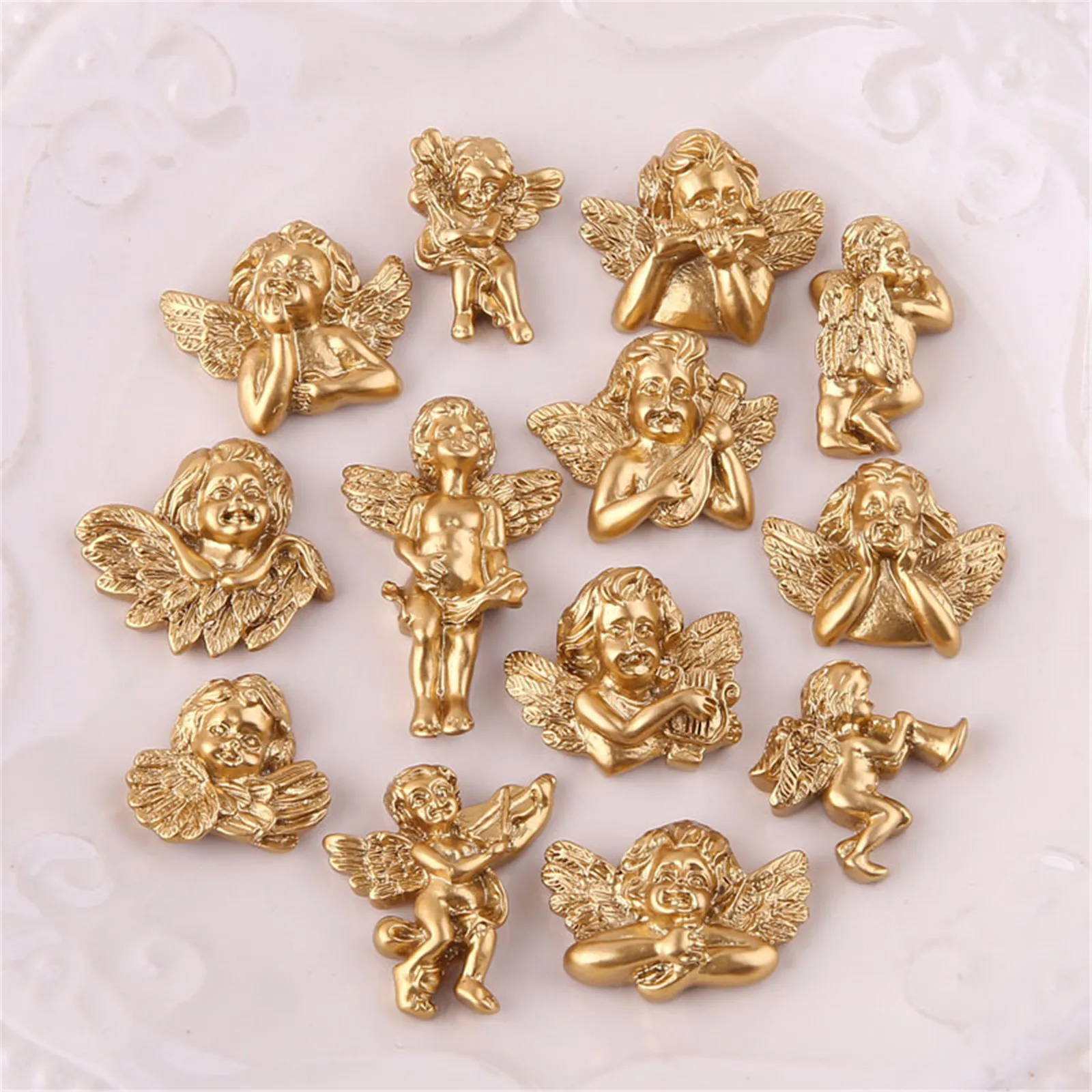 

Julie Wang 5 PCS Assorted Resin Golden Baroque Angel Cupid Embellishment Cherub Charms Flatback Scrapbook Phone Case Decor Craft